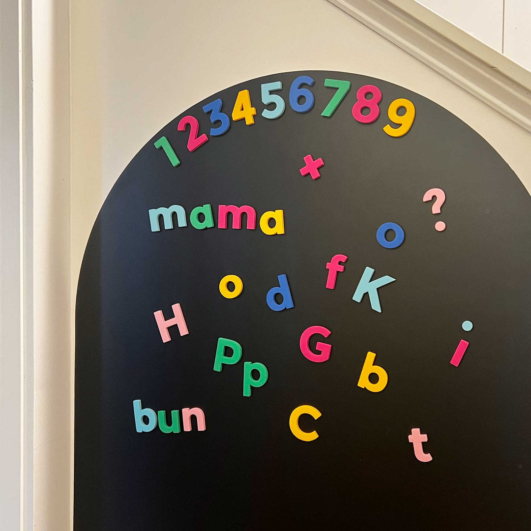 Large Rainbow Magnetic Letters and Numbers on Black Magnetic Wall Decal