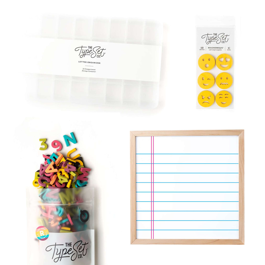 15x15 Letter Board Bundle: Noteboard + Rainbow Pop Letters + Emojis