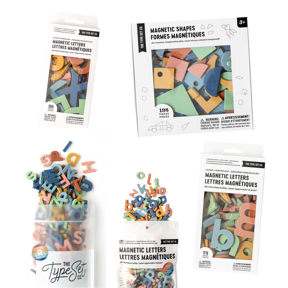 Mega Rainbow Dream Bundle of magnetic letter and shape sets on a white background