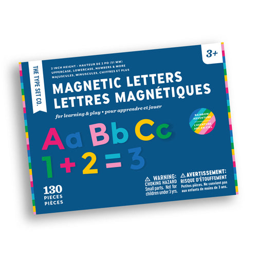 130pc 2-Inch Rainbow EVA foam magnetic letter set in packaging