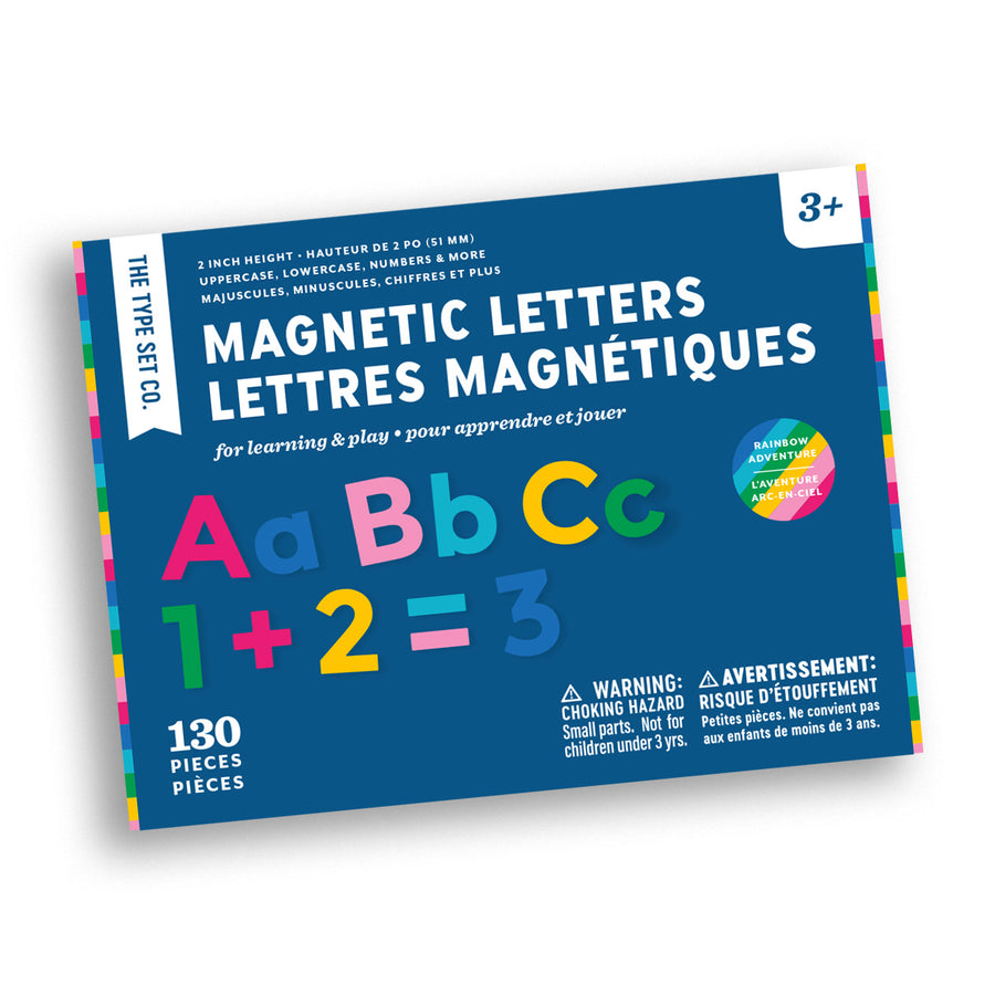130pc 2-Inch Rainbow EVA foam magnetic letter set in packaging