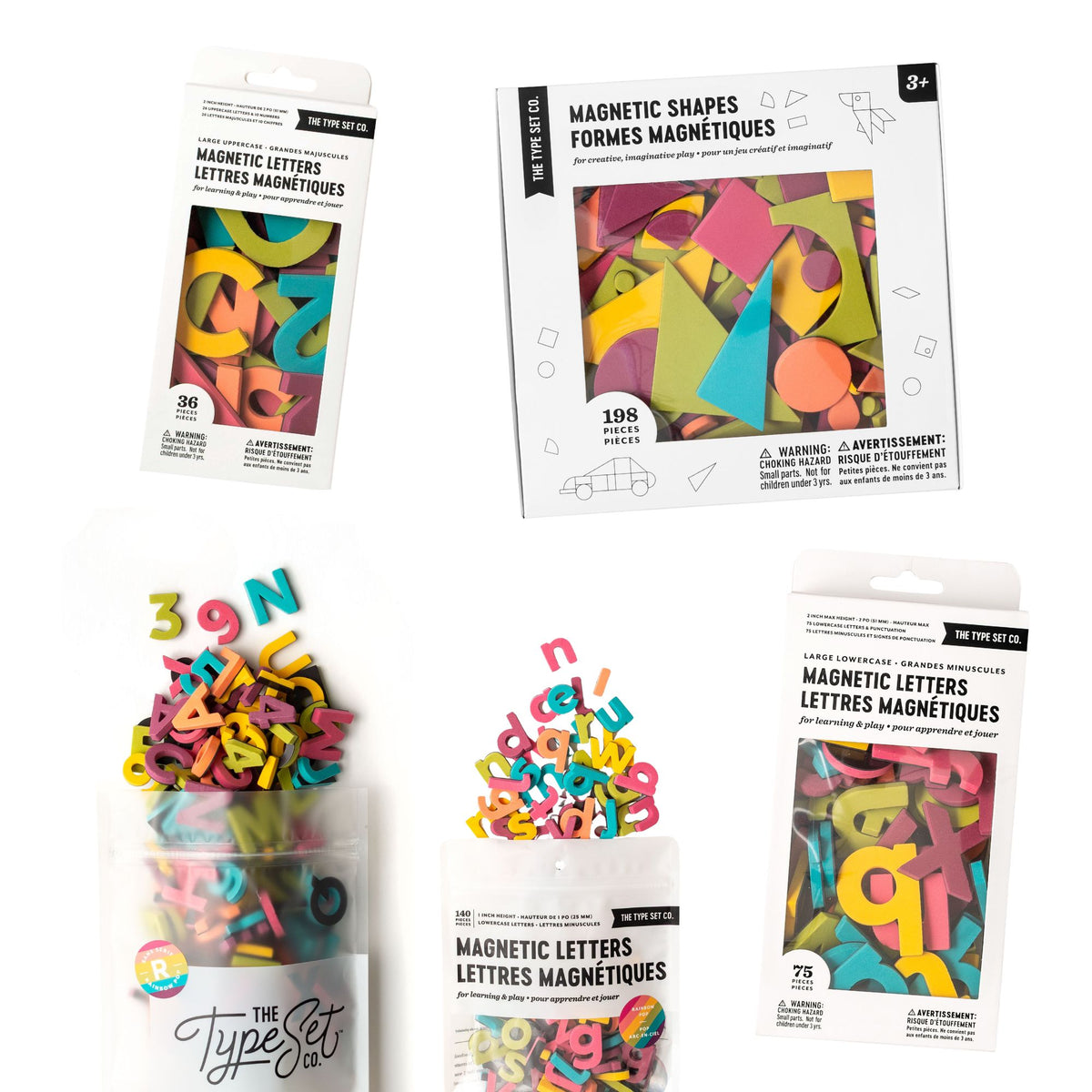 Mega Rainbow Pop Bundle of magnetic letter and shape sets on a white background