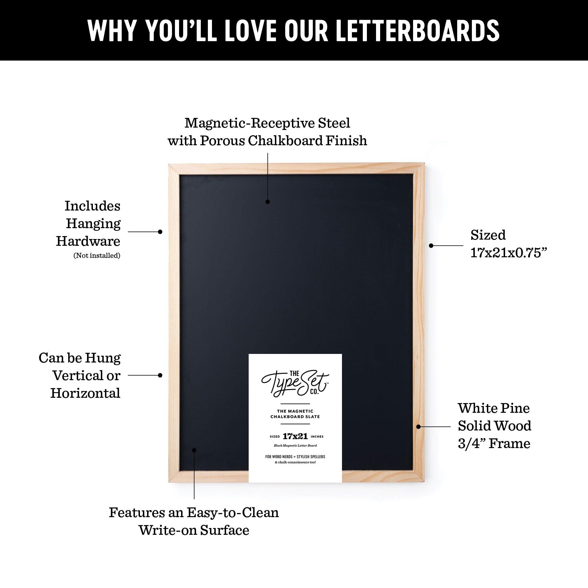 17x21 Black Magnetic Chalkboard | Magnet Board with Real Wood