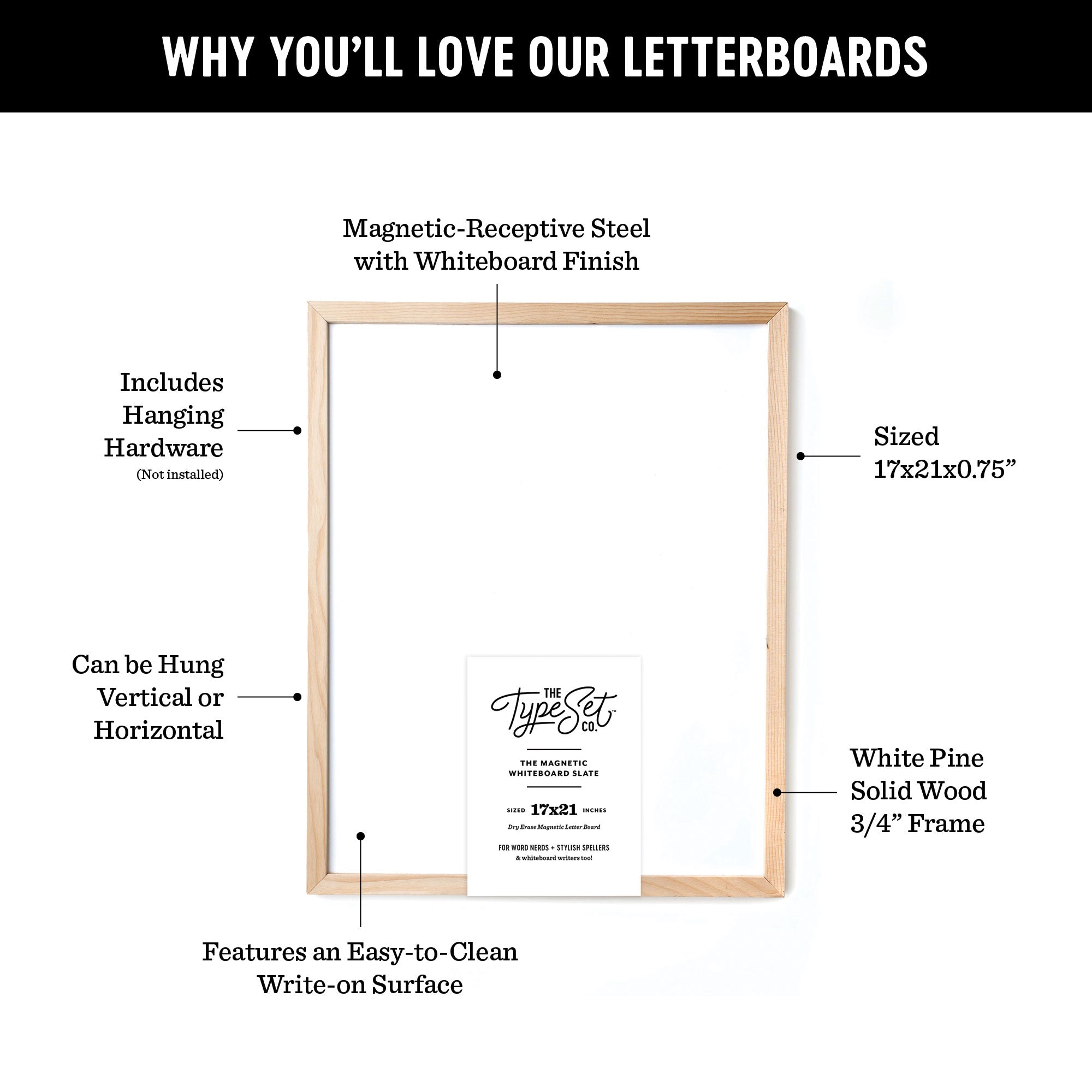 17x21 Magnetic Whiteboard | Real Wood Frame Letter Board – The