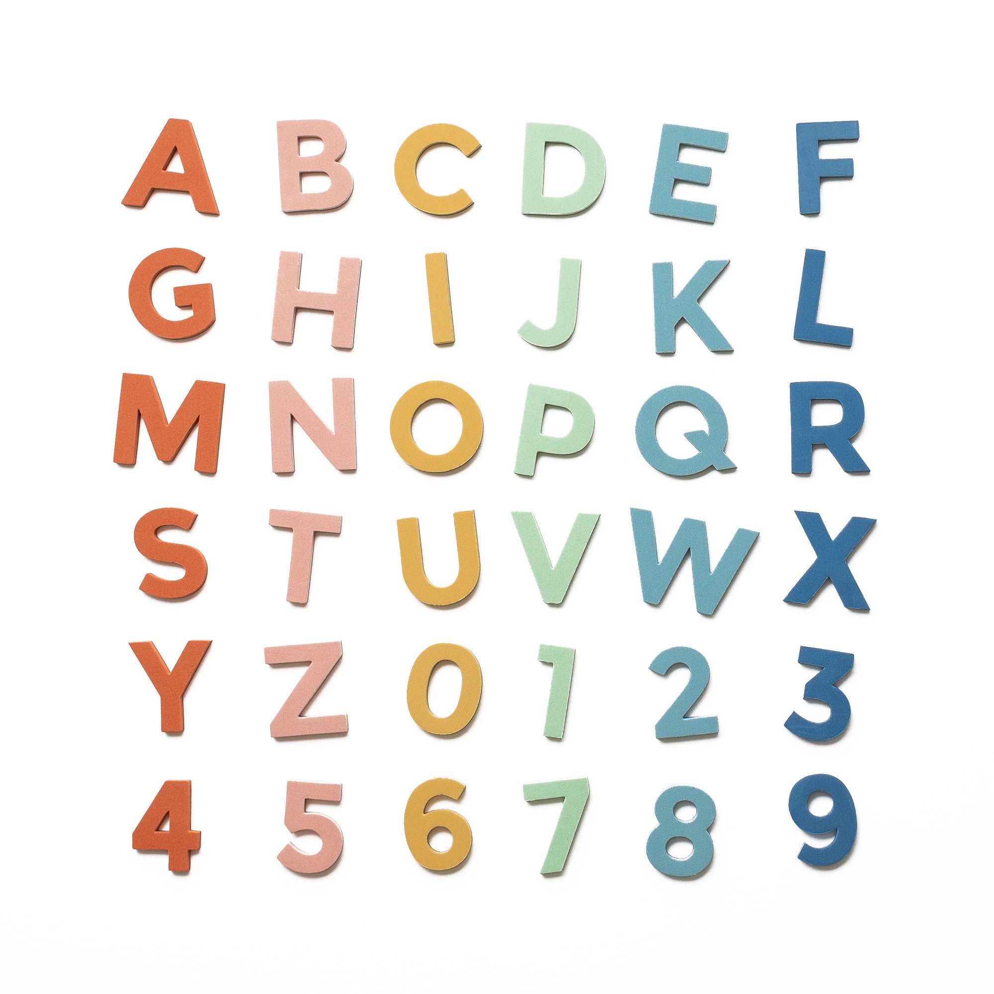 Modern Magnetic 2 Letters Numbers 36pc Soft Foam Easy to clean Rainbow Dream Alphabet Magnets for Learning Play Homeschool Home Decor The Type Set Co