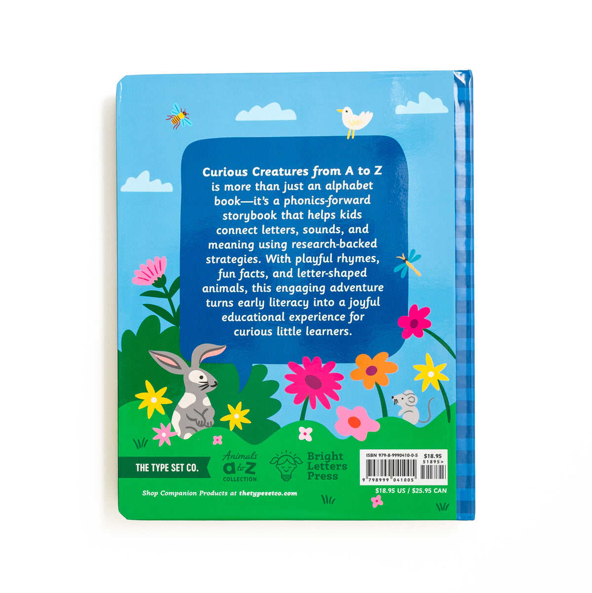 Back cover of children's alphabet storybook 'Curious Creatures from A to Z'
