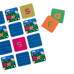 Colorful educational memory matching game on a white background