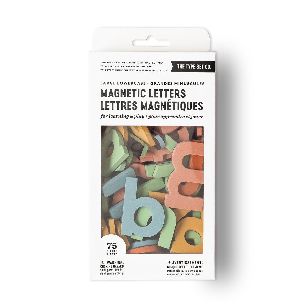 75pc Rainbow Dream Lowercase Magnetic Letters in Packaging on white 