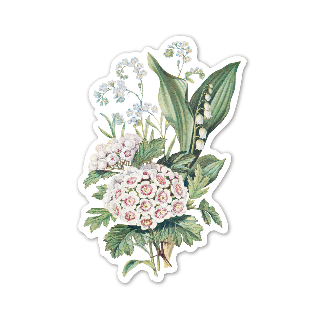 Forget Me Not, Hawthorn, and Lily of the Valley Vintage Flower Bouquet Sticker