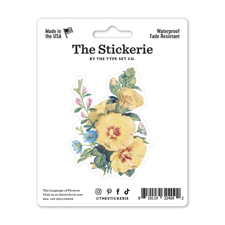 Hollyhock, Hepatica and Rest Harrow Vintage Flower Bouquet Sticker
