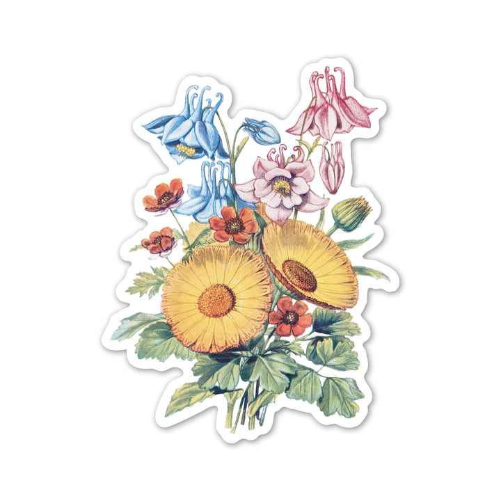 Columbine, Marigold, and Pheasant's Eye Vintage Flower Bouquet Sticker
