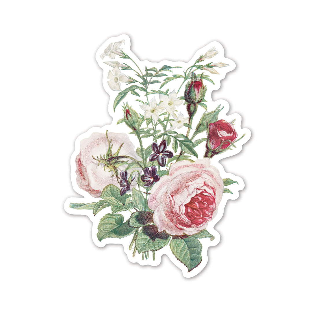 Moss Rose, Sweet Scented Violet and White Jasmine Vintage Flower Bouquet Sticker