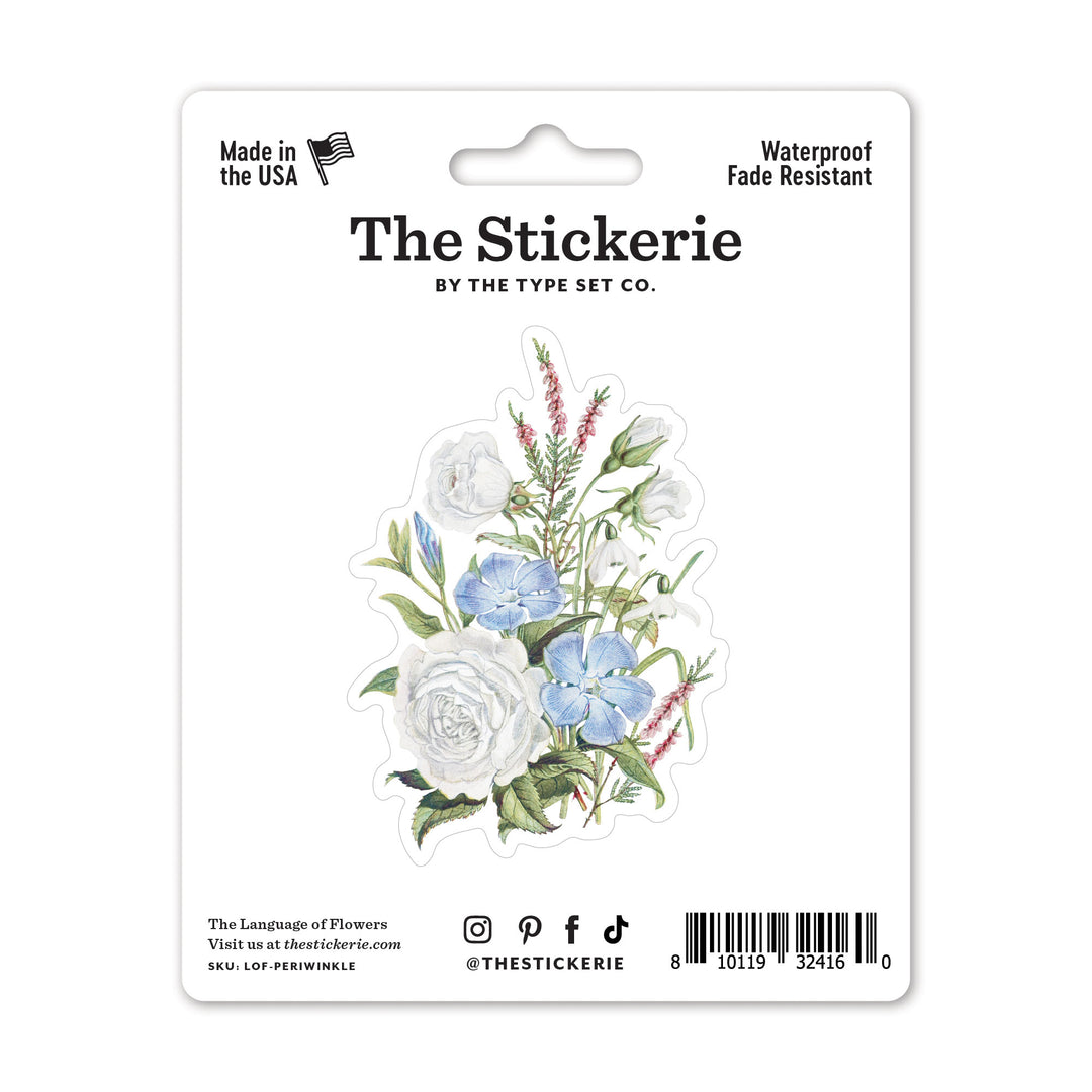 Periwinkle, Snowdrop, White Rose and Common Heath Vintage Flower Bouquet Sticker