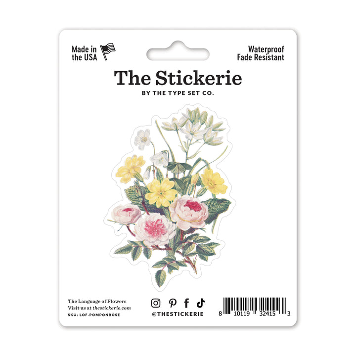 Pompon Rose, Star of Bethlehem, Primrose, and Wood Sorrel Vintage Flower Bouquet Sticker