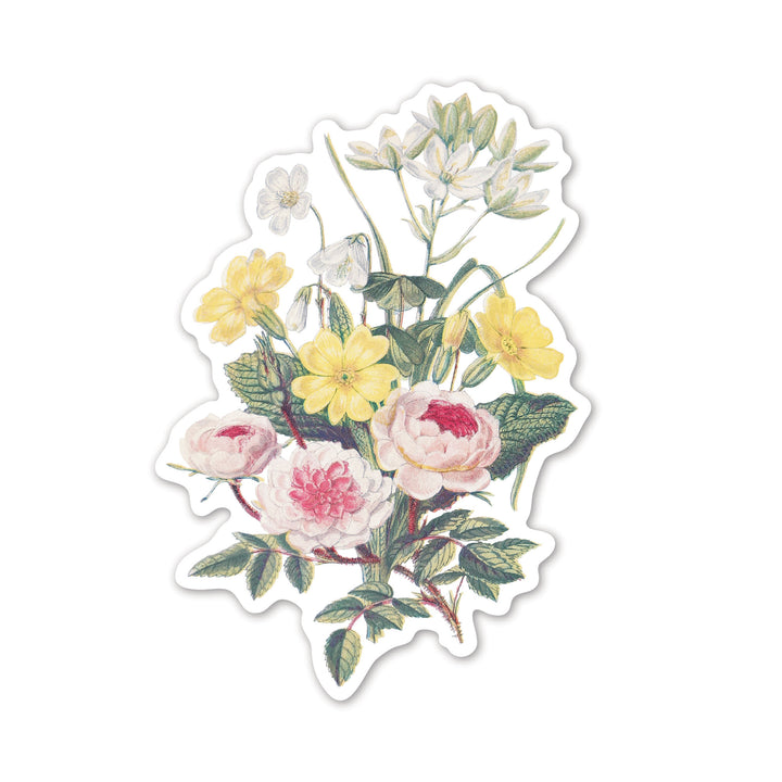 Pompon Rose, Star of Bethlehem, Primrose, and Wood Sorrel Vintage Flower Bouquet Sticker