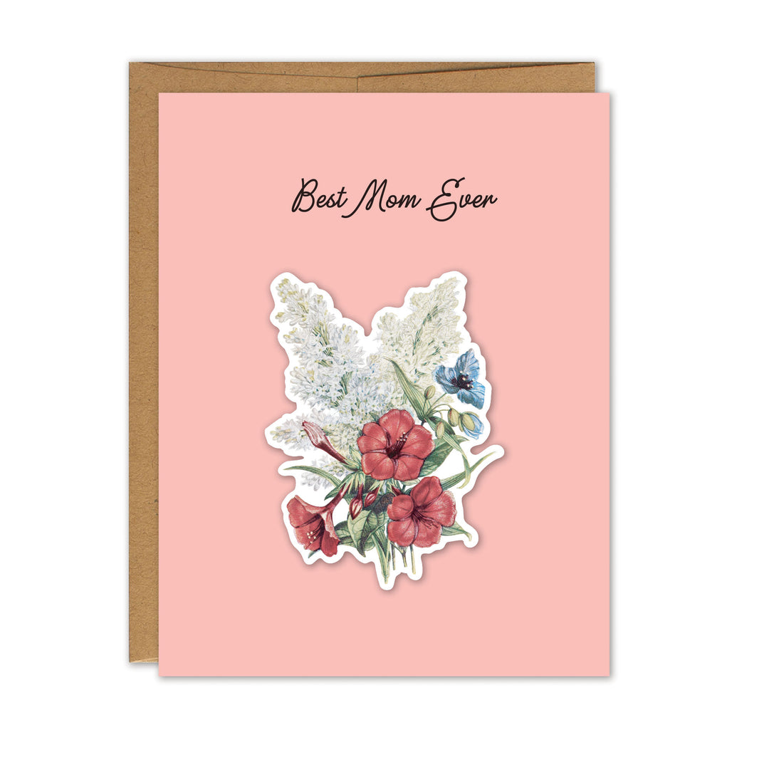 Best Mom Ever Vintage Flower Bouquet Sticker Card