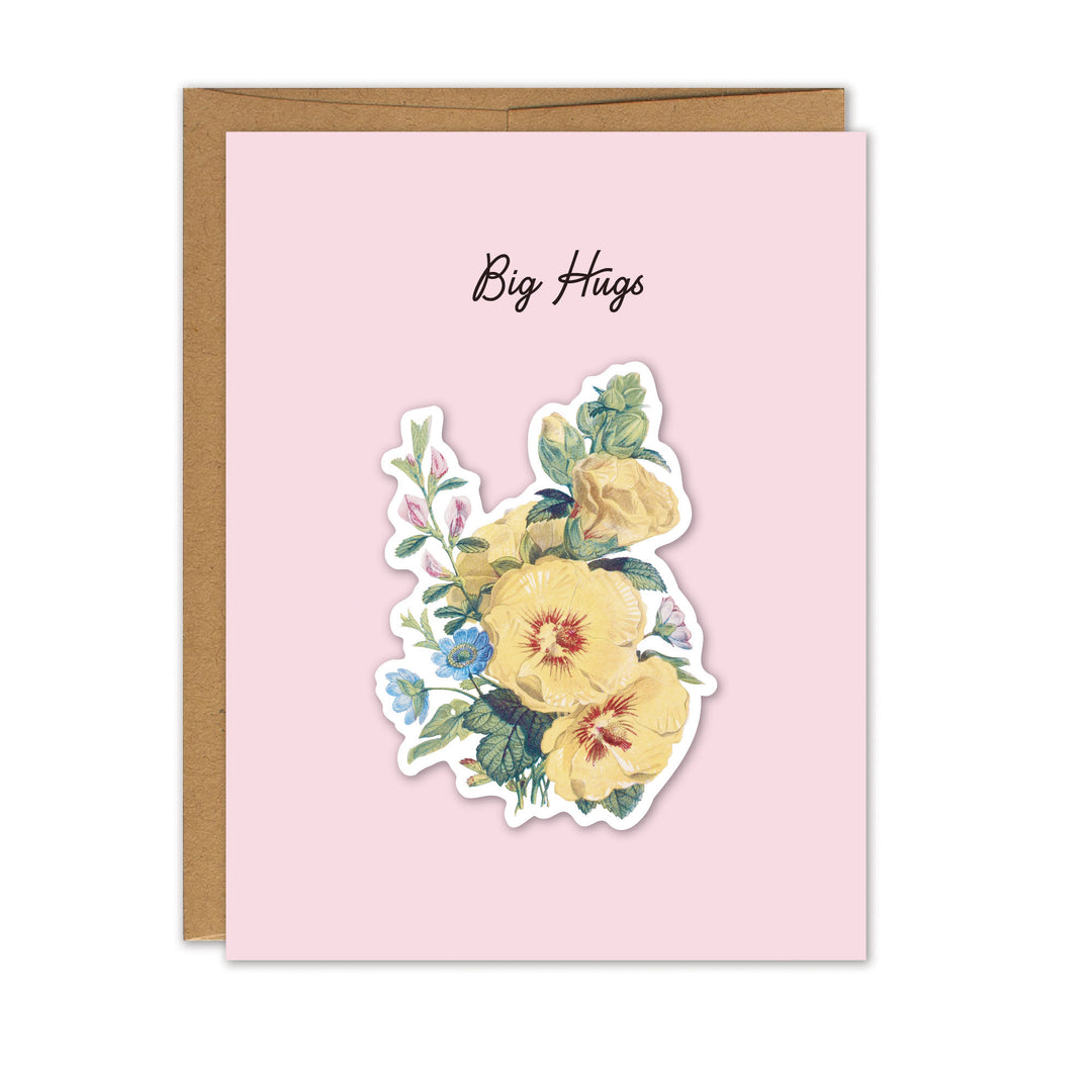 Big Hugs Vintage Flower Bouquet Sticker Card