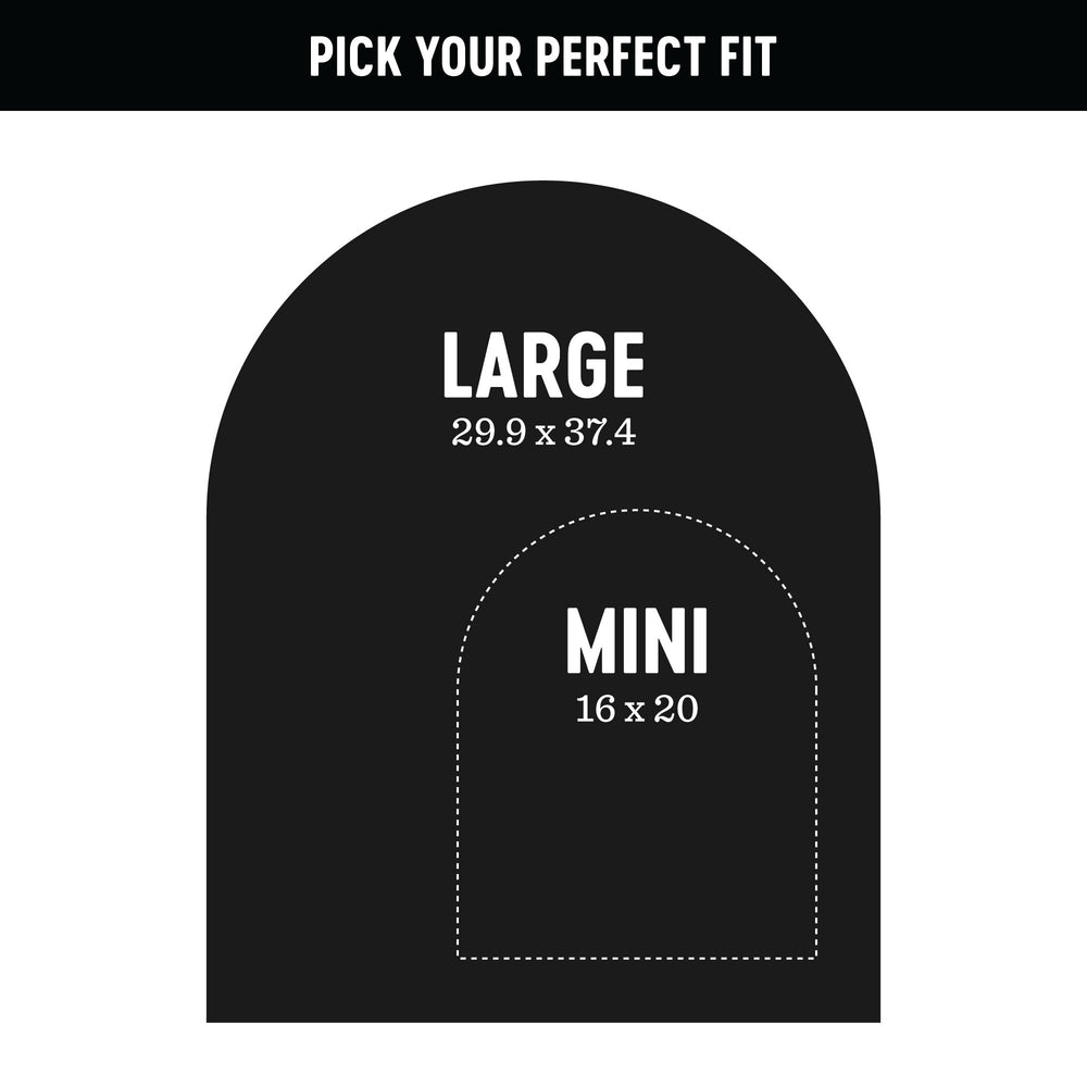 Diagram showing the dimensions of large and mini wall decals