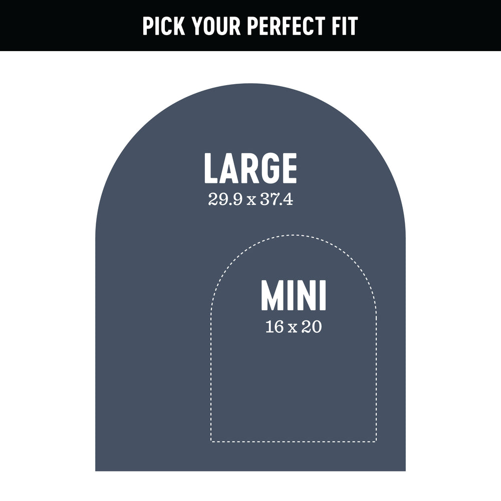 Diagram showing the dimensions of large and mini wall decals
