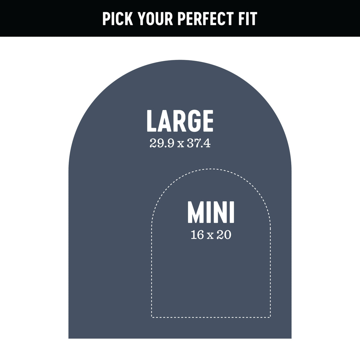 Diagram showing the dimensions of large and mini wall decals