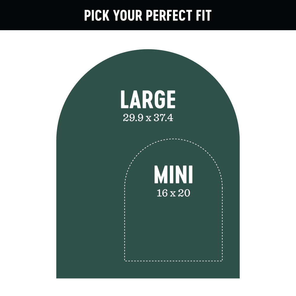 Diagram showing the dimensions of large and mini wall decals