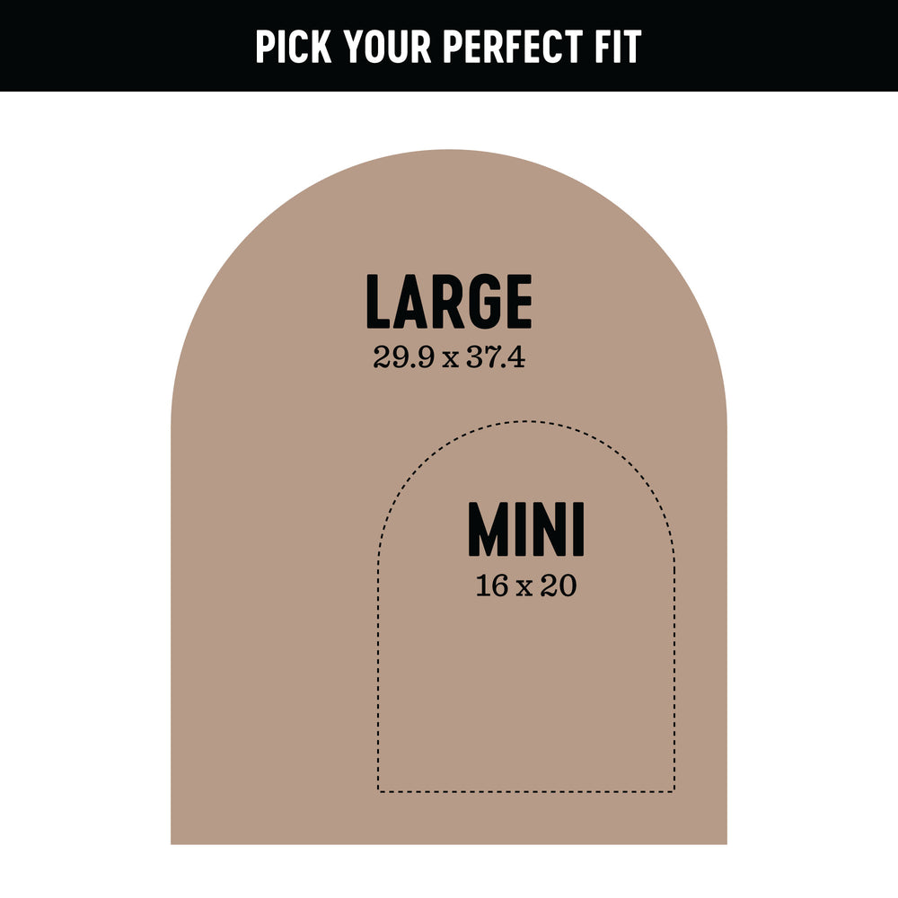 Diagram showing the dimensions of large and mini wall decals