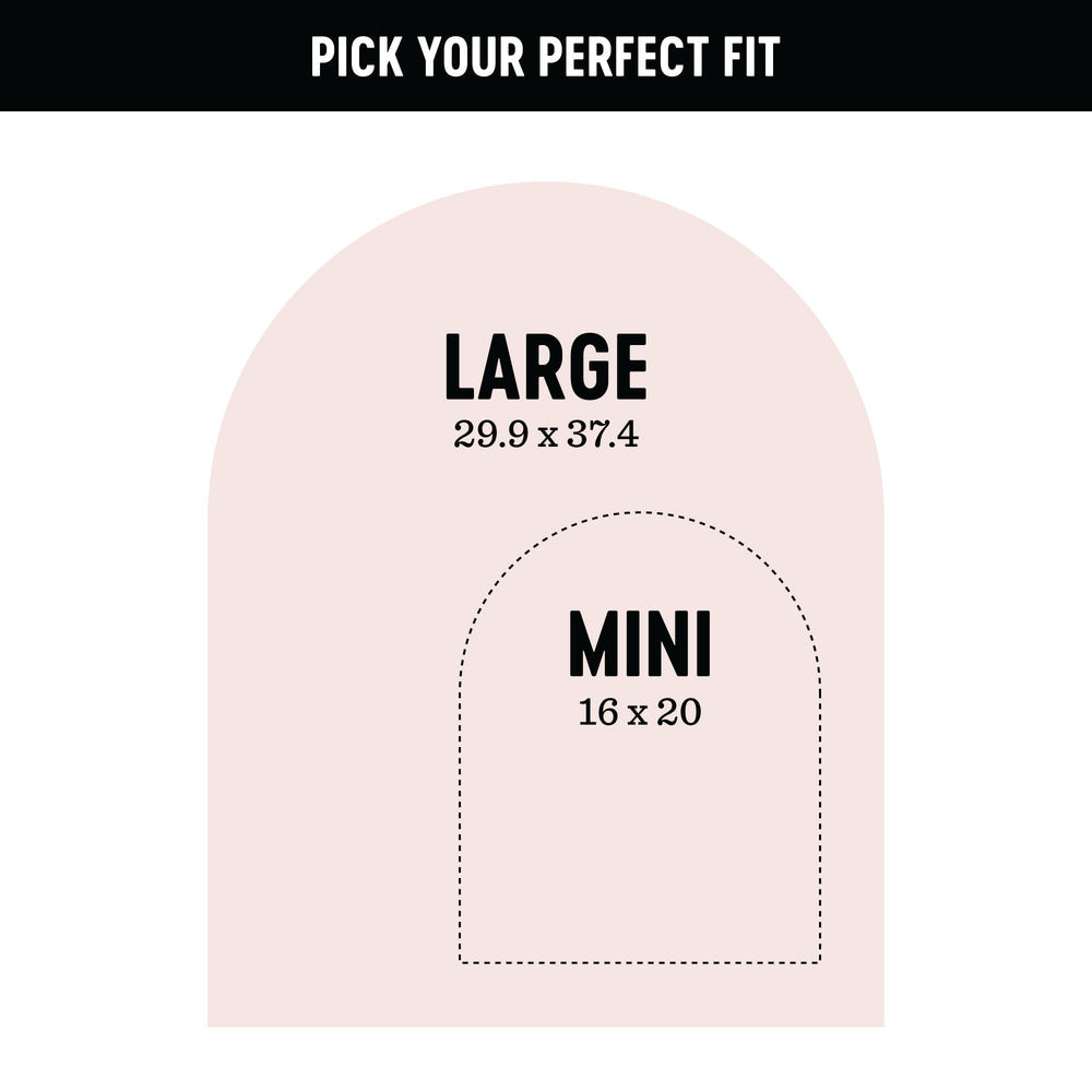 Diagram showing the dimensions of large and mini wall decals