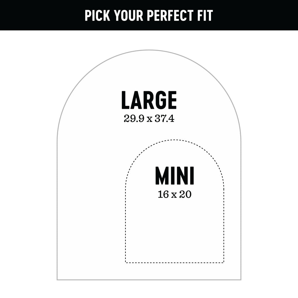 Diagram showing the dimensions of large and mini wall decals